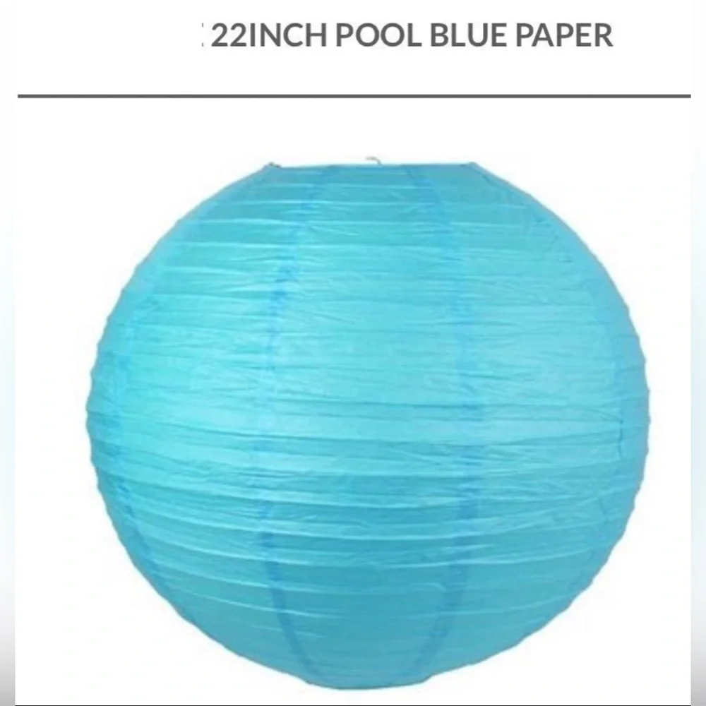 NEW One (1) Individual Paper Lantern, 22”, Pool Blue, with Metal Frame & Hanger